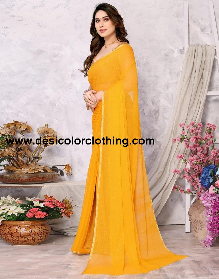 Turmeric Yellow Chiffon Plain Saree
