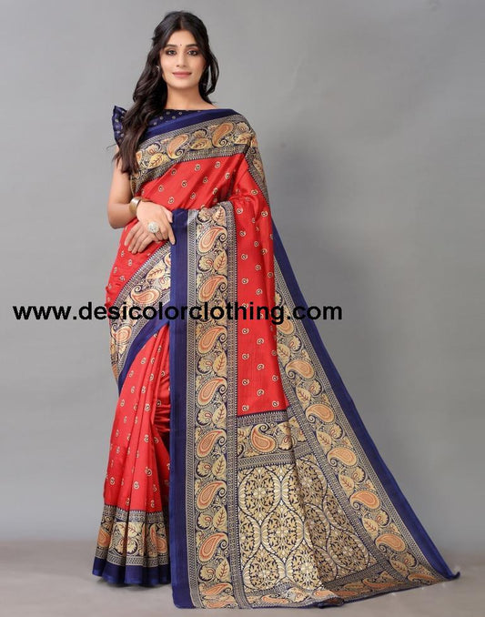 Red Printed Silk Saree