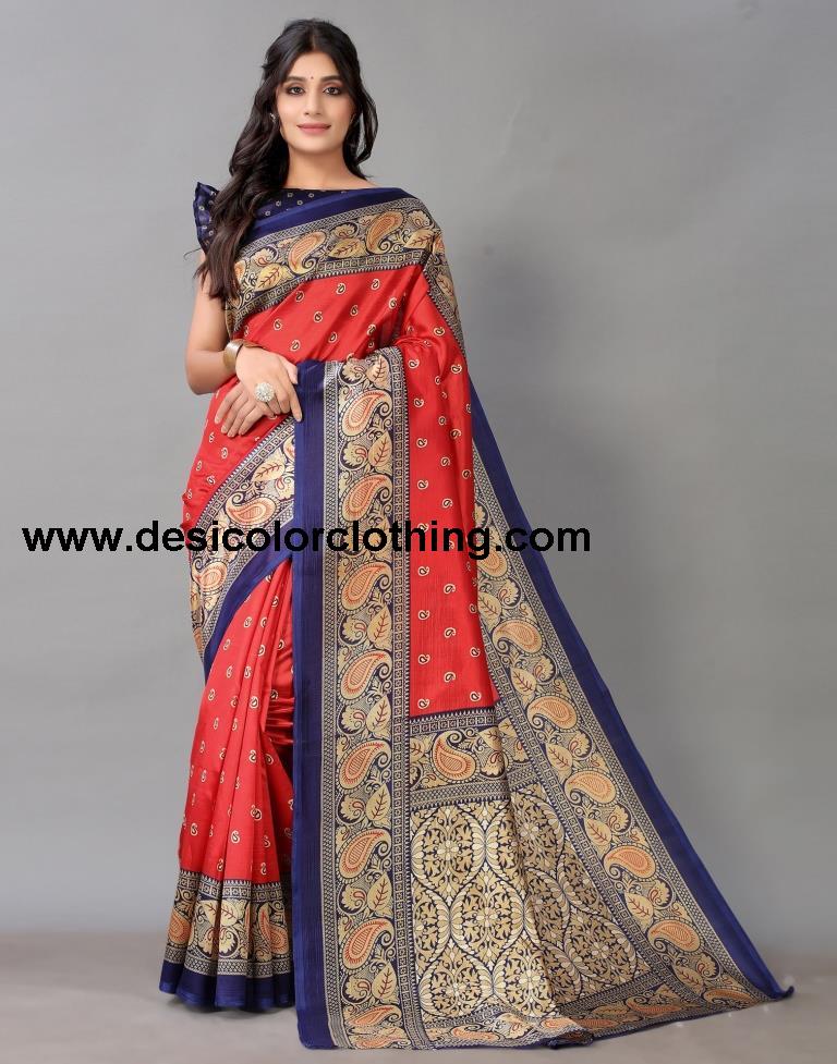 Red Printed Silk Saree