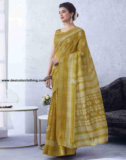 Yellow Cotton Printed Saree