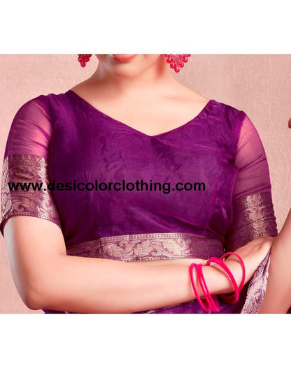 Dark Magenta Orgenza Plain Saree