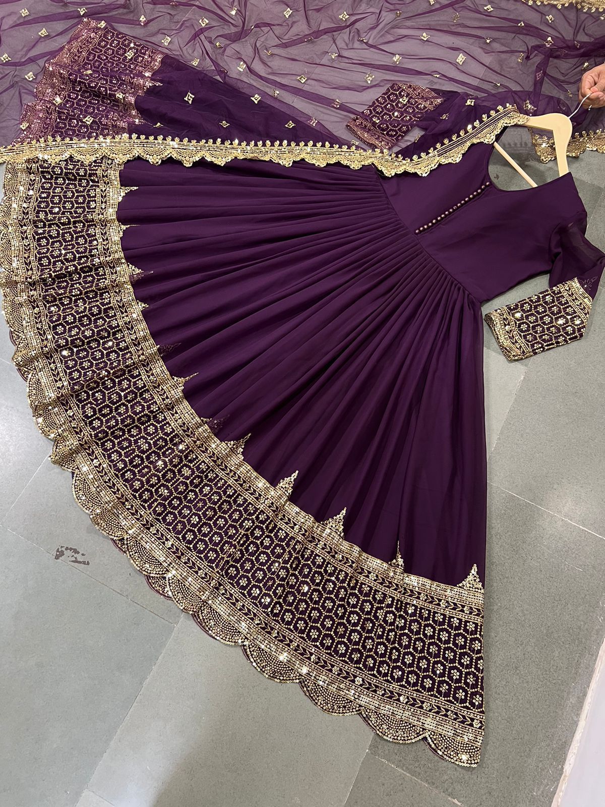 Product Image - Designer Party Wear Gown with Georgette Fabric & Embroidery