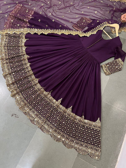 Product Image - Designer Party Wear Gown with Georgette Fabric & Embroidery