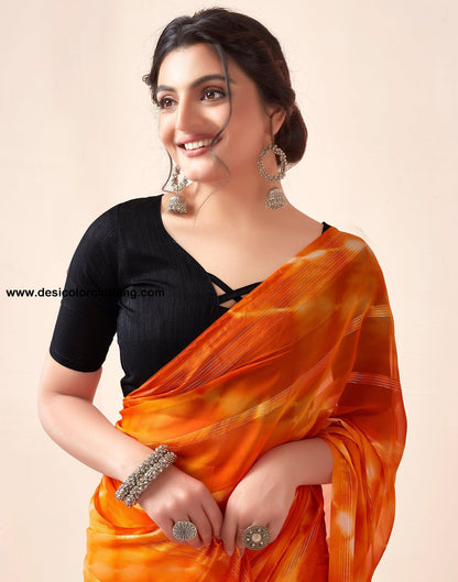Orange Georgette Printed Ready to Wear Saree