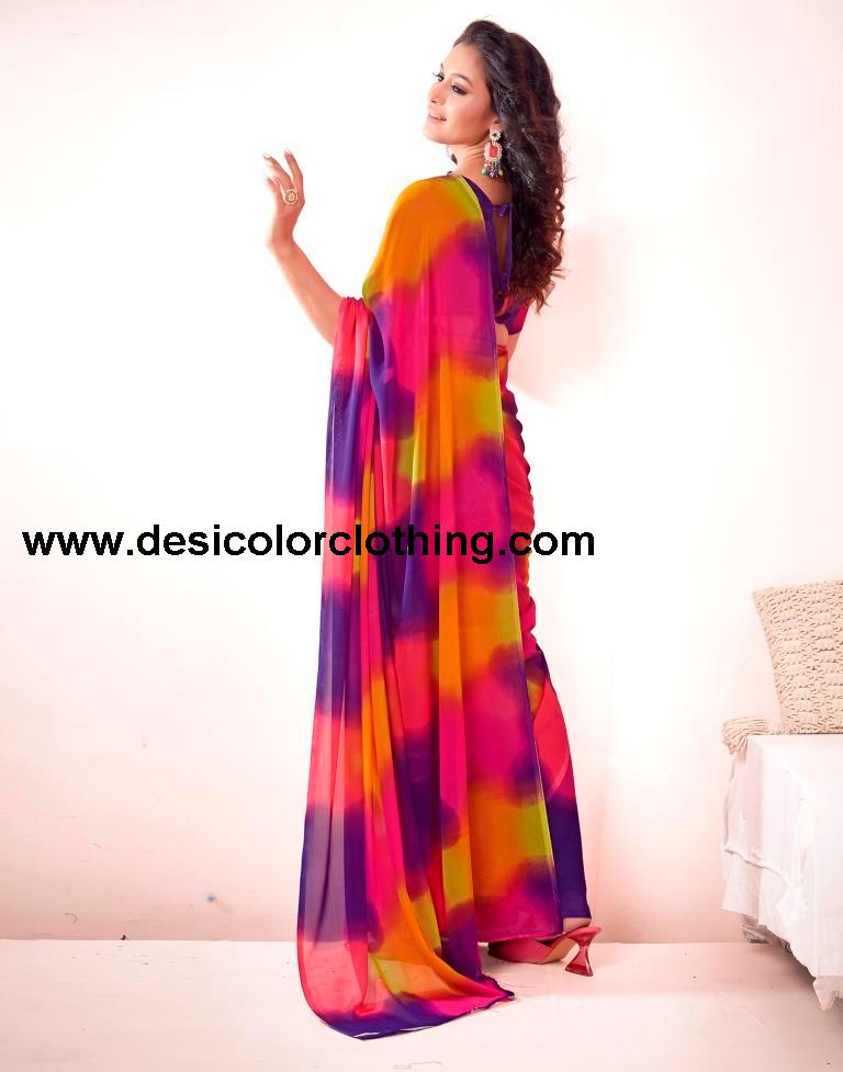 Purple Georgette Printed Saree