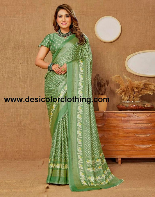 Pista Green Printed Saree