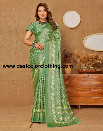 Pista Green Printed Saree