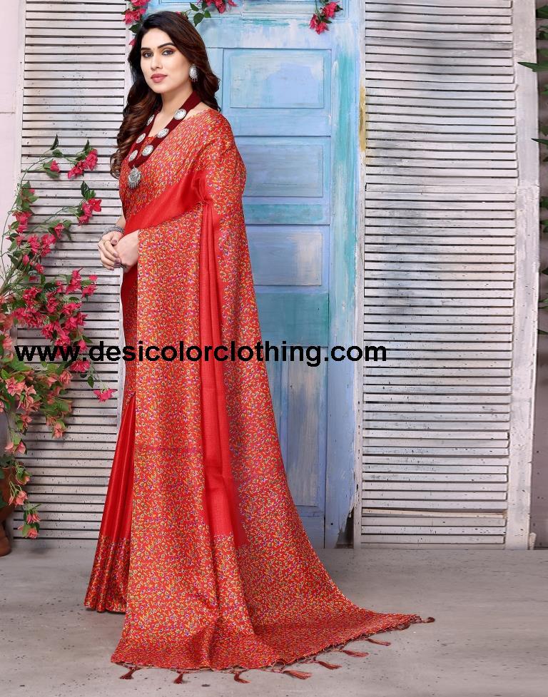 Red Printed Silk Saree