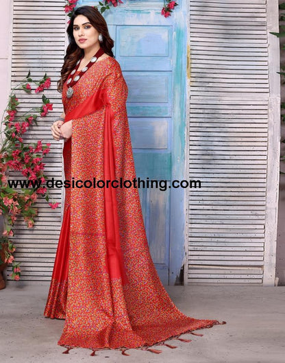 Red Printed Silk Saree