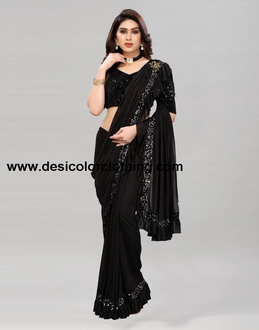 Black Coloured Lycra Dyed Saree | SLV2190S104