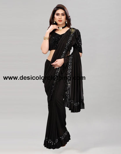 Black Coloured Lycra Dyed Saree | SLV2190S104
