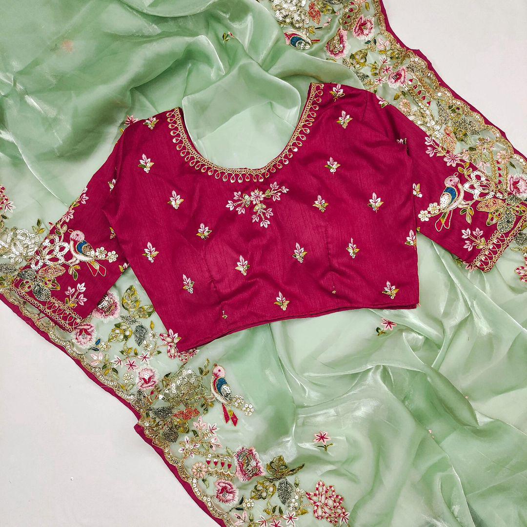 Product Image - Designer Wedding Saree in Soft Jimmy Chu Fabric with Embroidered Blouse