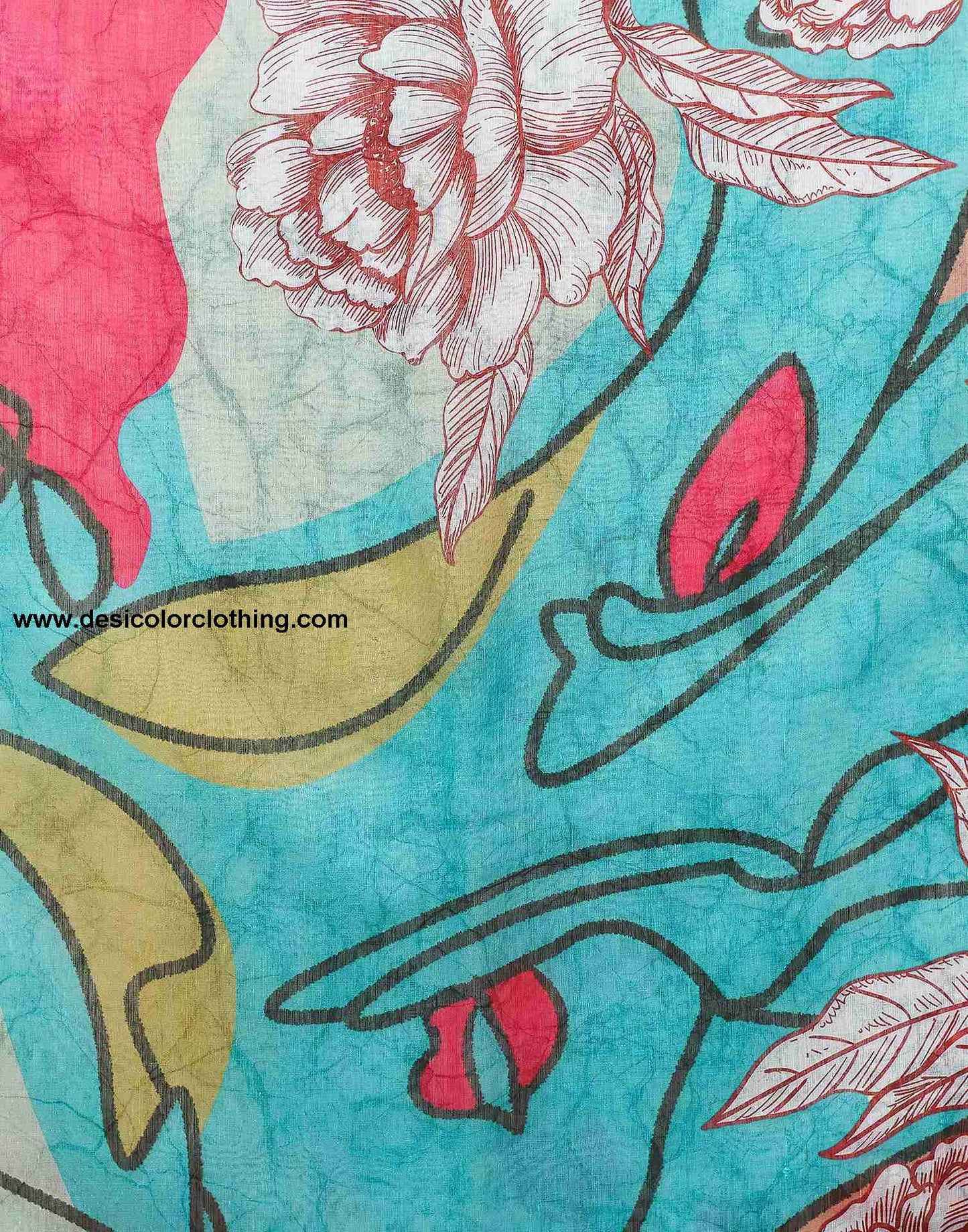 Turquoise Cotton Printed Saree