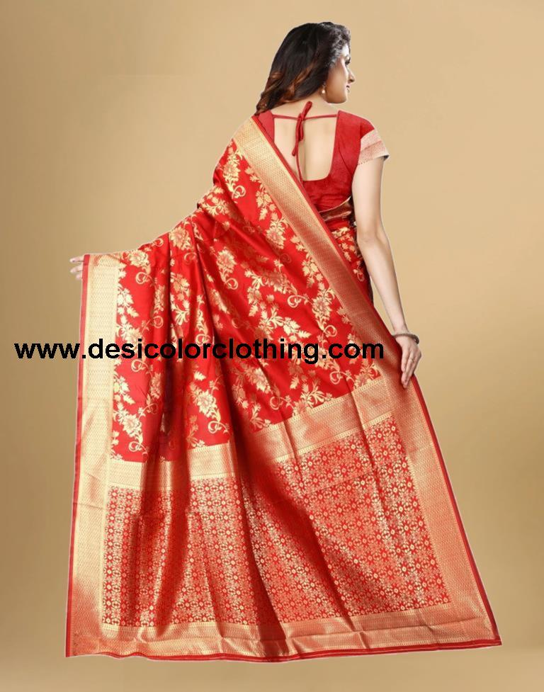 Red Jacquard Banarasi Silk Saree
