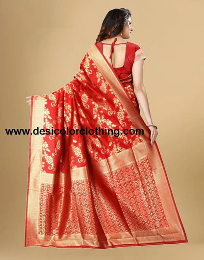 Red Jacquard Banarasi Silk Saree