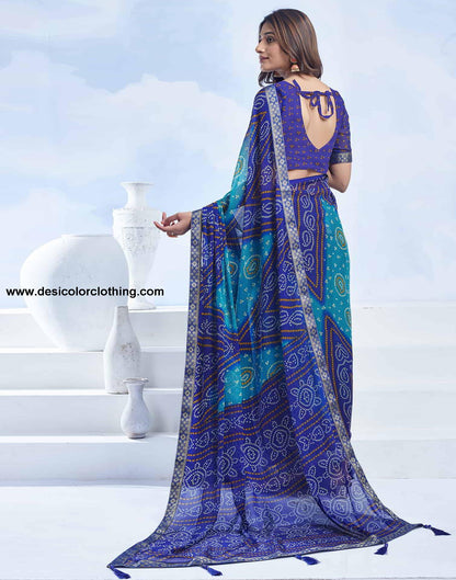 Blue Bandhani Chiffon Saree