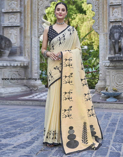 Yellow Printed Cotton Saree