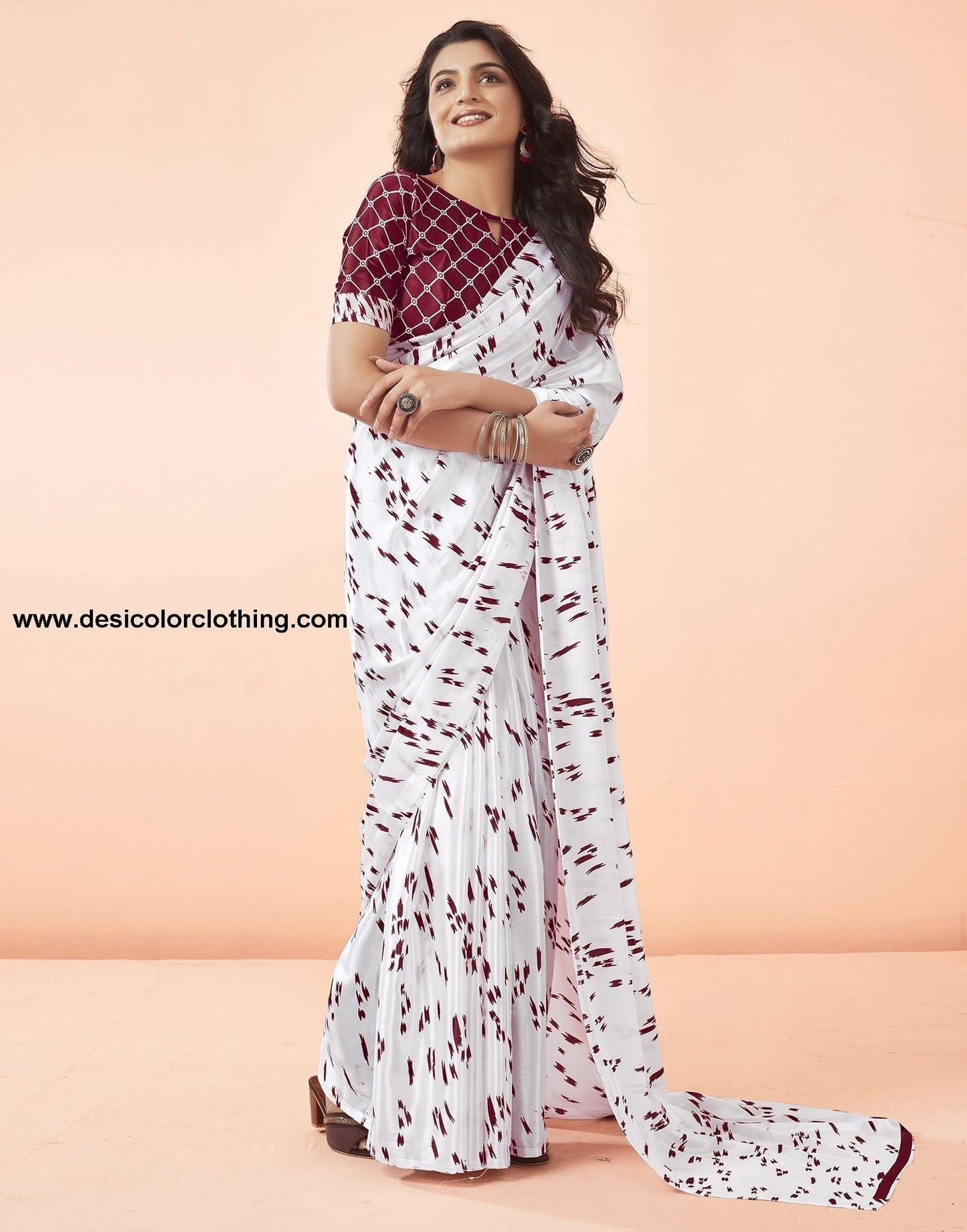 White Printed Chiffon Saree