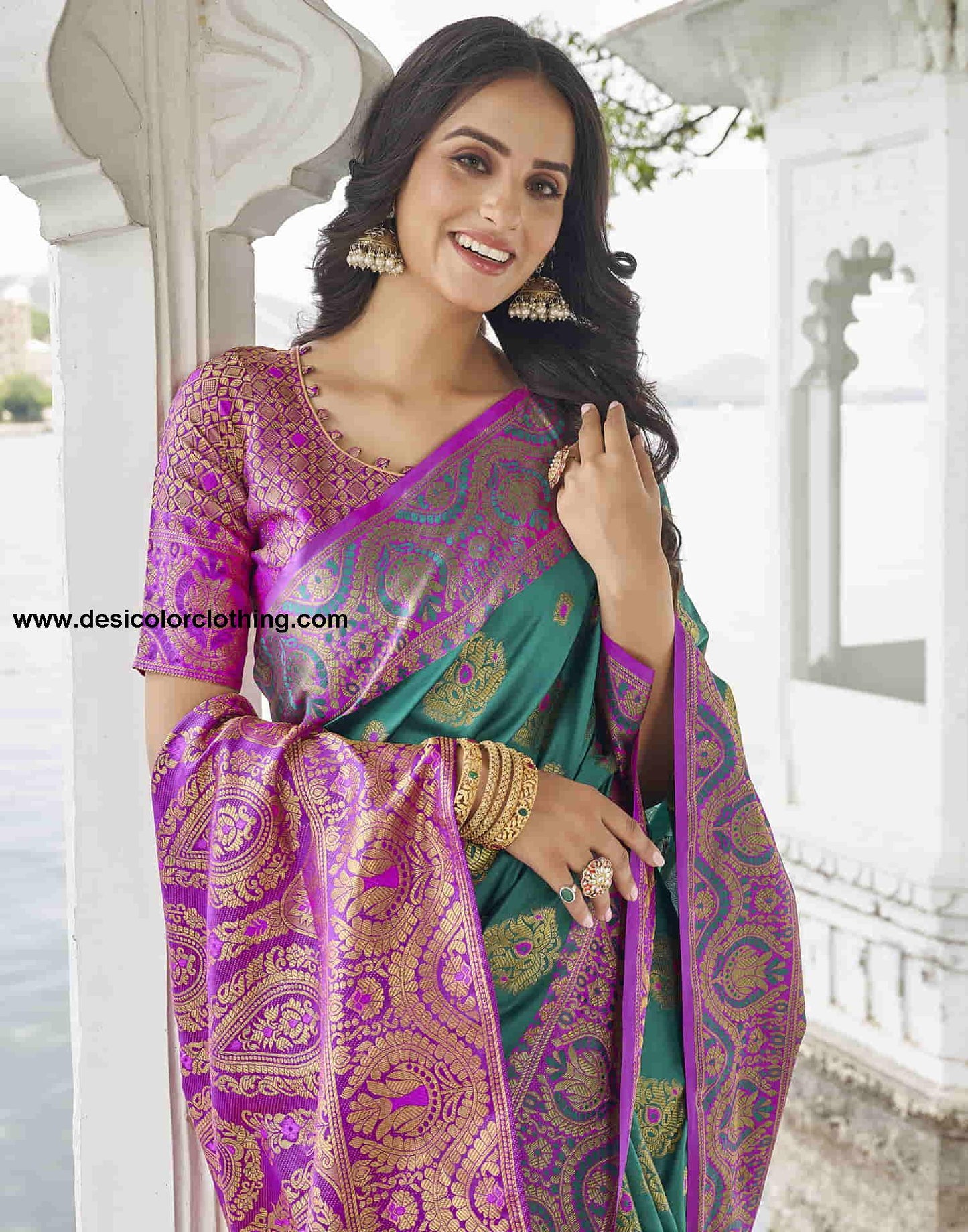 Teal Green Silk Woven Banarasi Saree