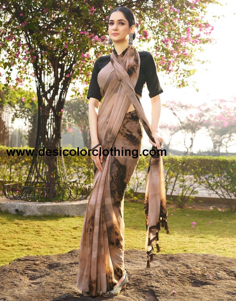 Beige Georgette Printed Saree