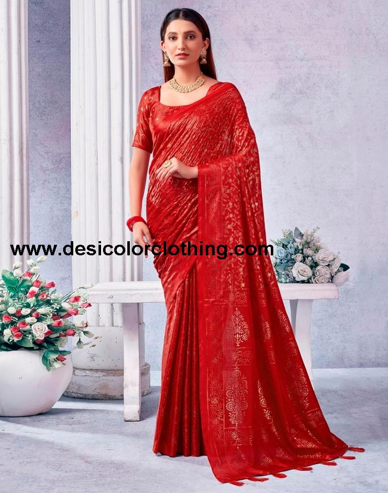 Red Silk Printed Saree