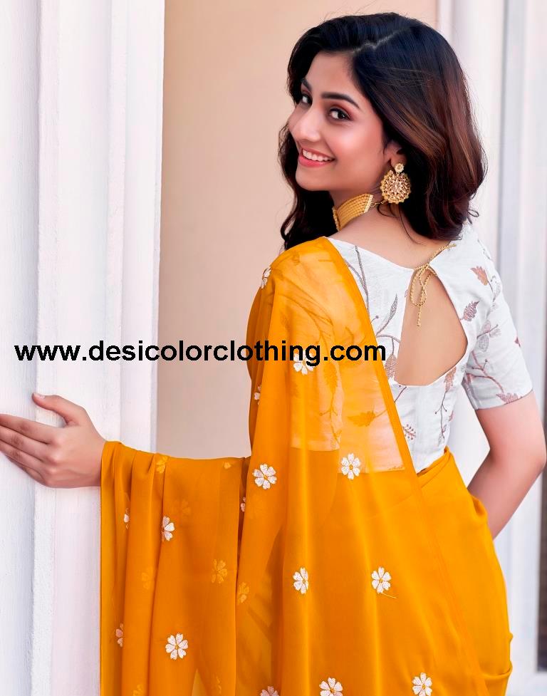 Turmeric Georgette Embroidery Saree