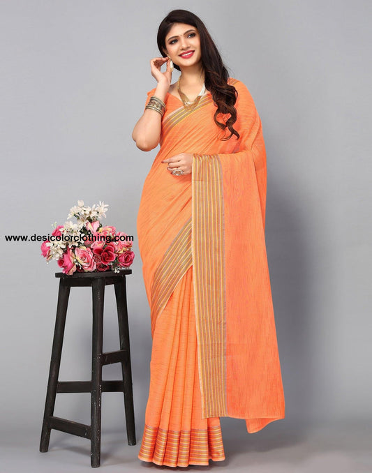 Orange Cotton Saree