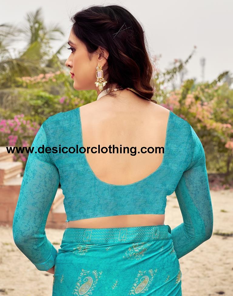 Blue Chiffon Printed Saree