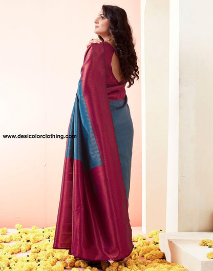 Wine Jacquard Silk Saree
