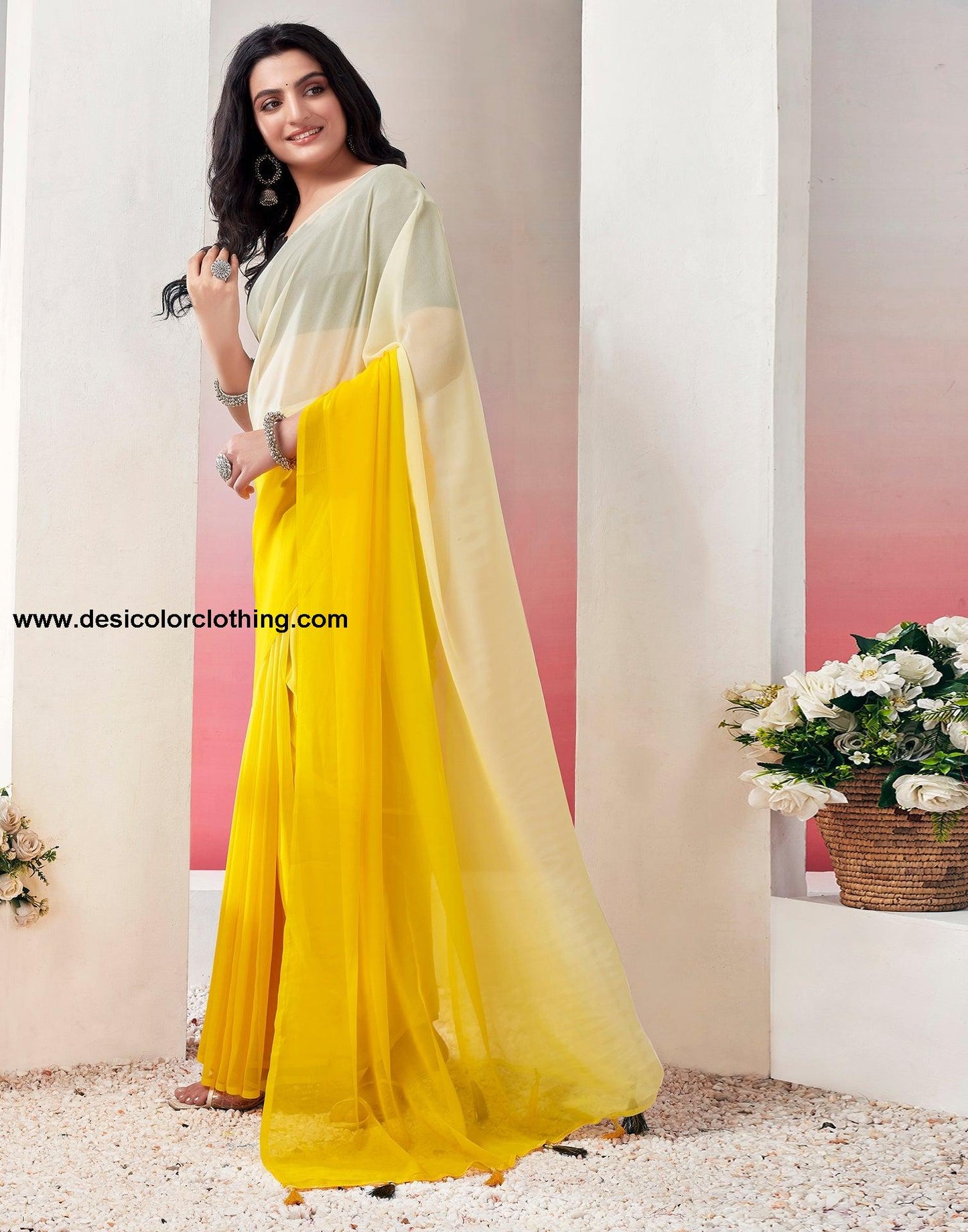 Turmeric Georgette Plain Ready to Wear Saree