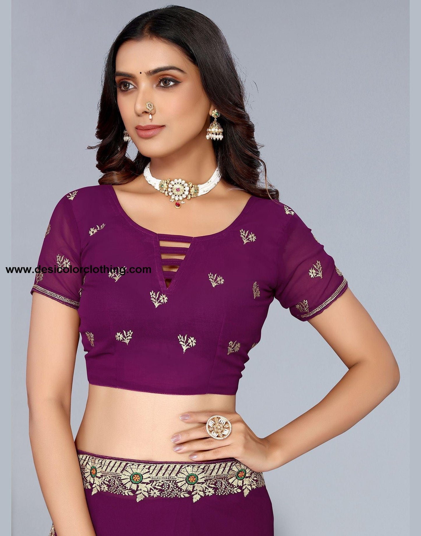 Wine Embroidery Saree