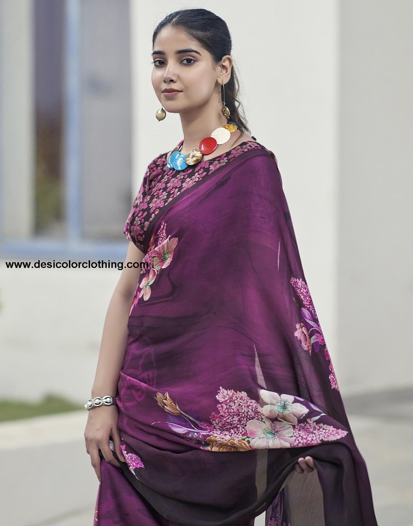 Black Printed Satin Saree