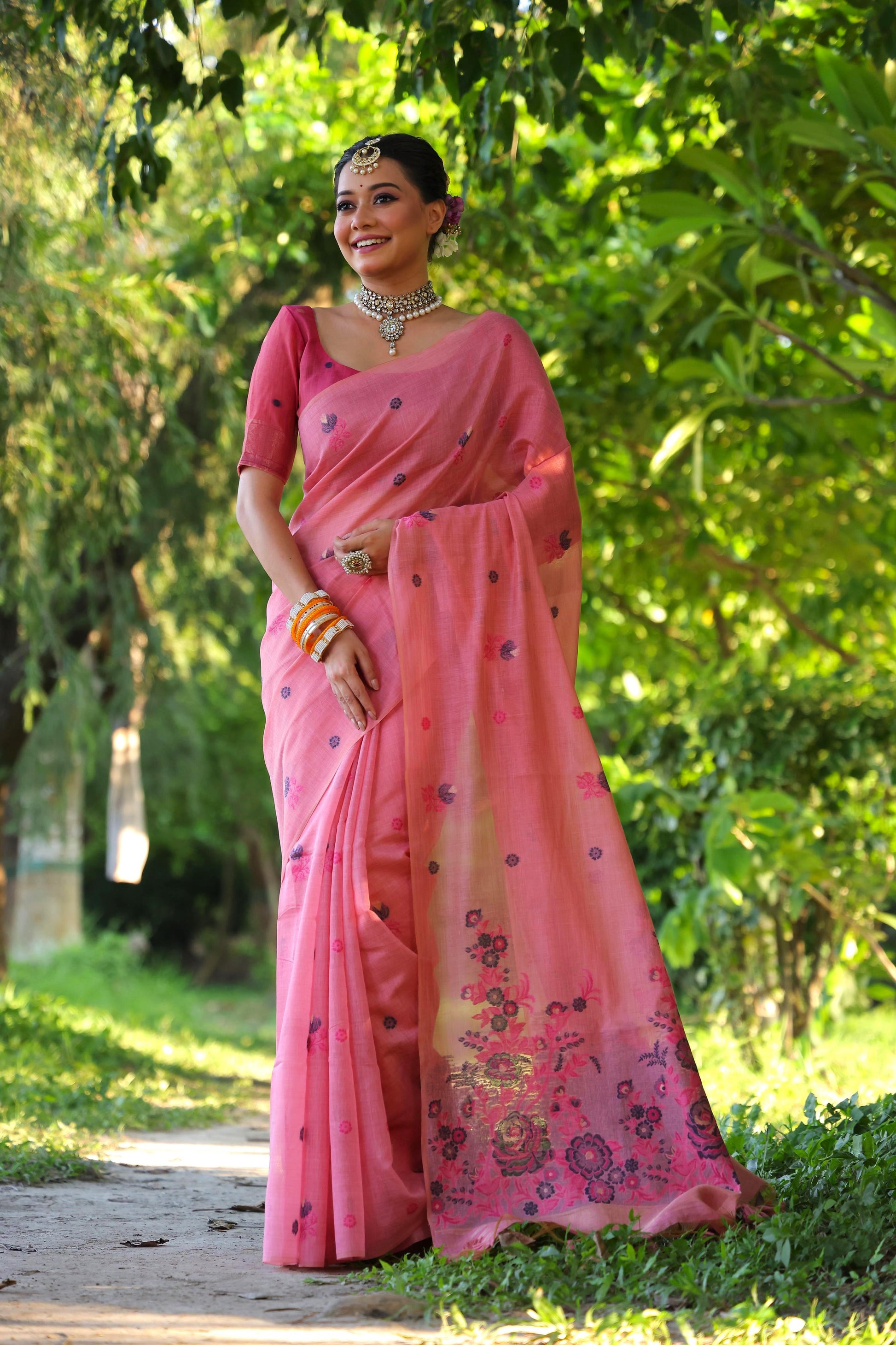 Product Image - Designer Muga Cotton Saree with Floral Weaving