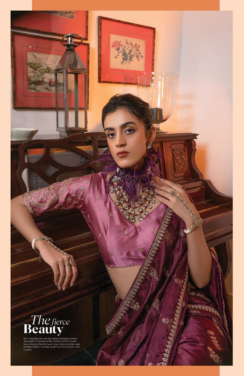 Product Image - Kamya Silk Designer Saree by Kira - Pure Satin with Hand Dyeing & Embroidery