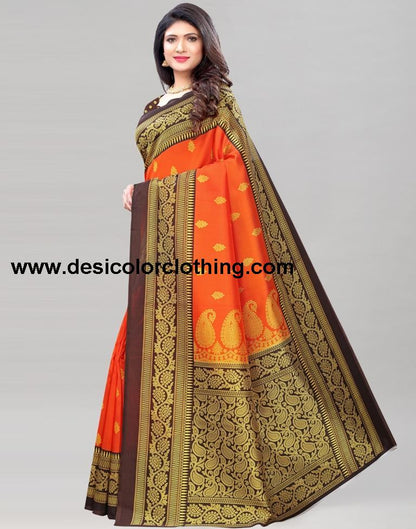 Orange Coloured Poly Silk Printed Partywear saree
