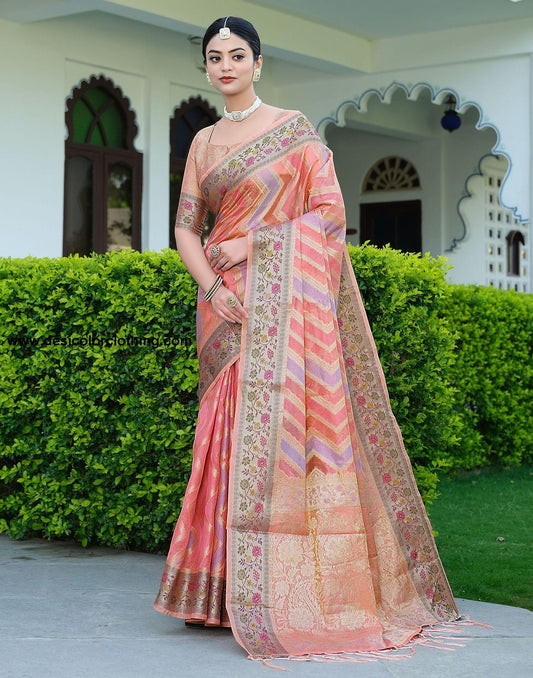 Pink Woven Banarasi Organza Saree