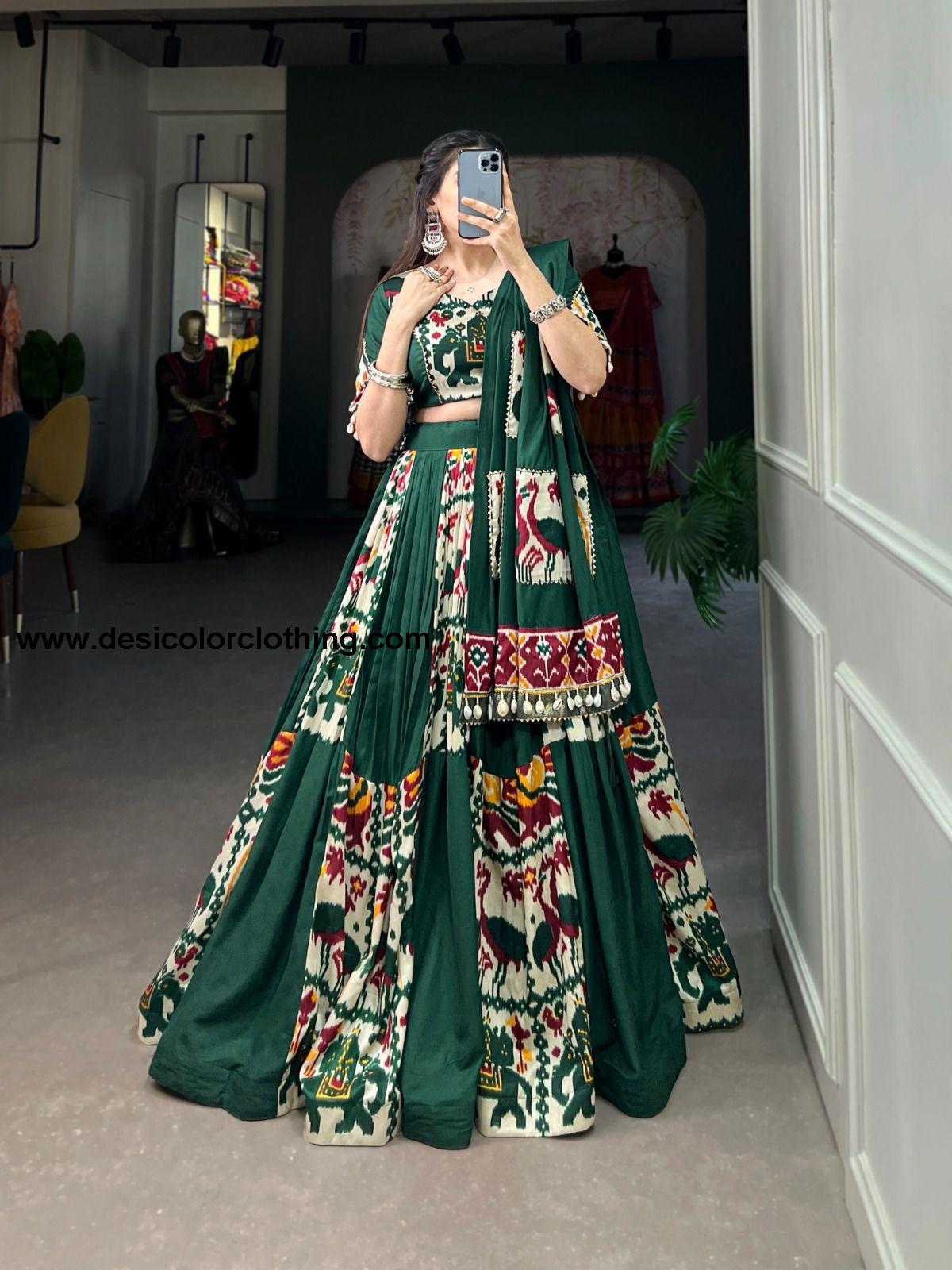 Rayon Printed Silk Lehenga Choli with Gota Patti and Cowrie Lace Detailing