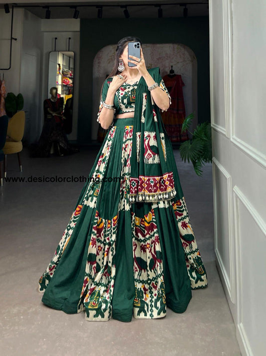 Rayon Printed Silk Lehenga Choli with Gota Patti and Cowrie Lace Detailing