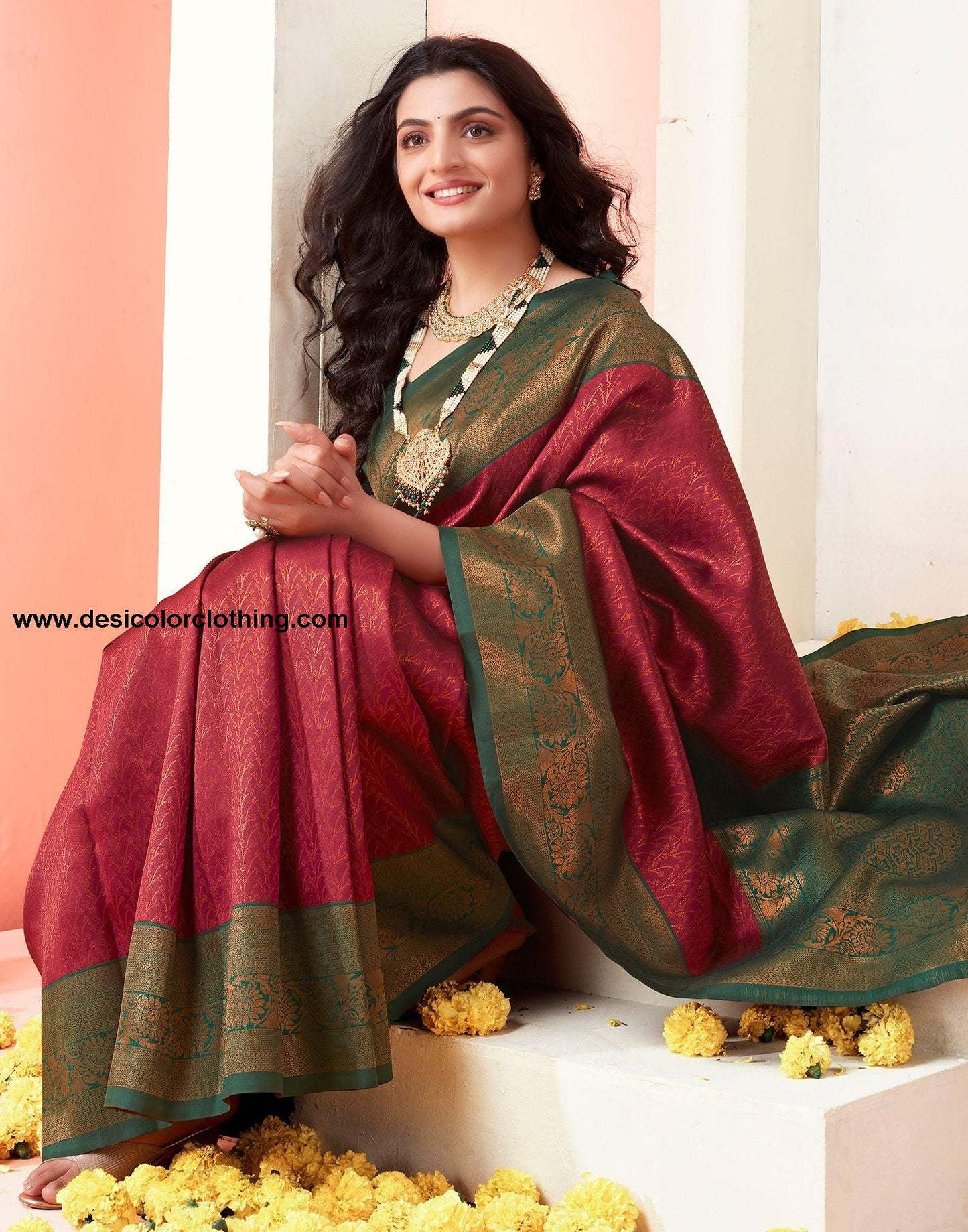 Dark Green Jacquard Silk Saree