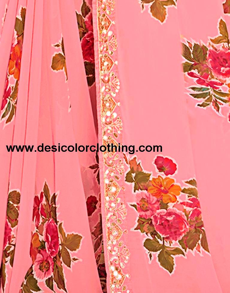 Rose Pink Georgette Printed Saree