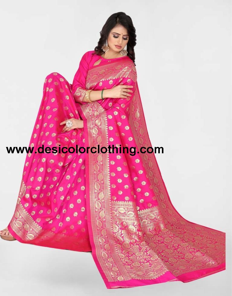 Rani Pink Jacquard Banarasi Silk Saree