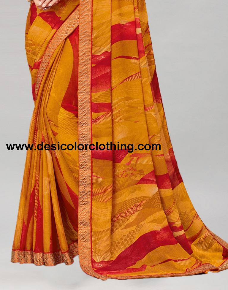 Turmeric Yellow Coloured Chiffon Printed Saree | SLV2206S938
