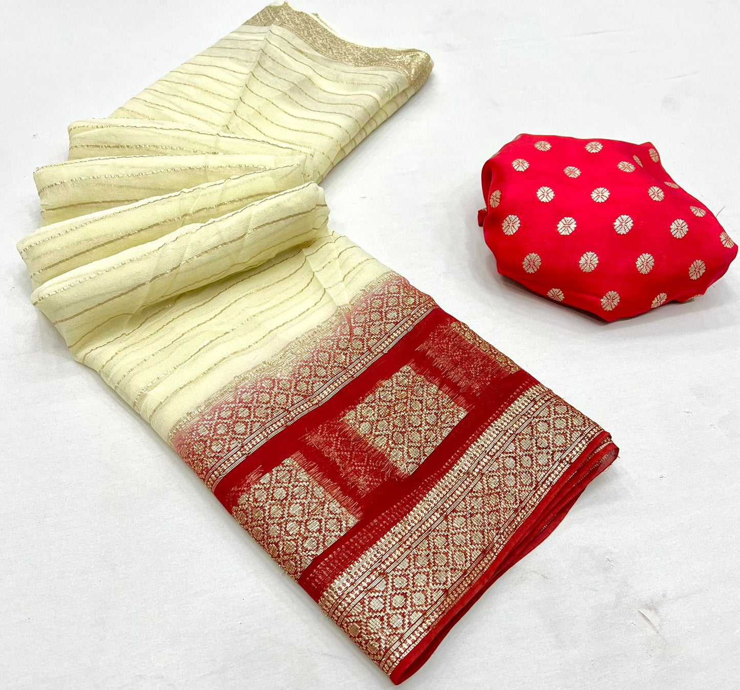 Pure Viscose Georgette Saree With Fancy Zari & Fancy Jacquard Border With Fancy Dola Silk Jecquard Blouse