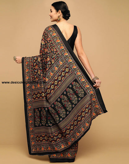 Black Printed Silk Saree