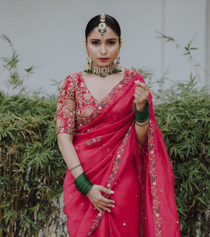 Product Image - Designer Organza Khadi Silk Saree with Embellished Blouse