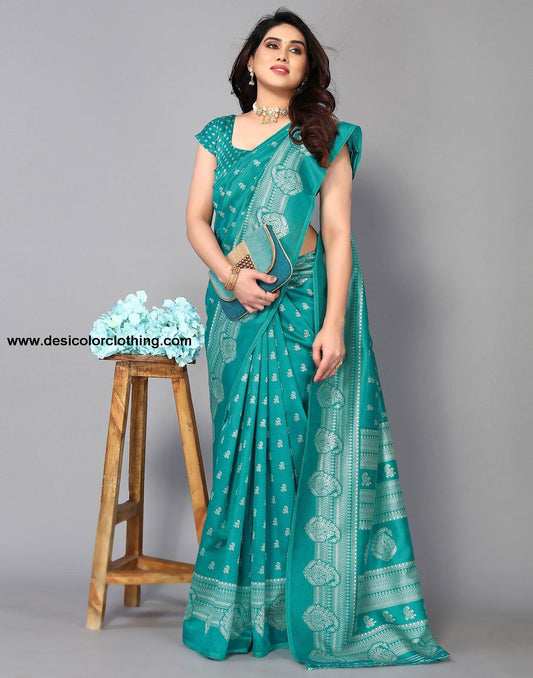 Rama Green Silk Printed Saree