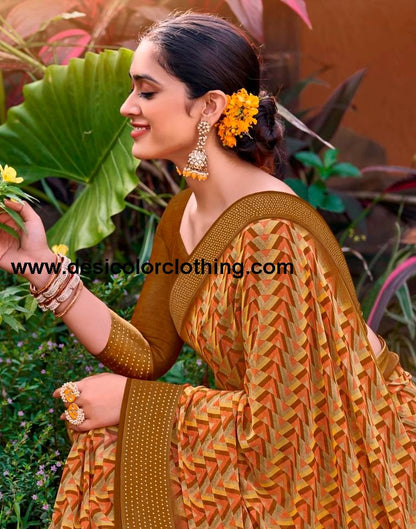 Dark Mustard Georgette Printed Saree