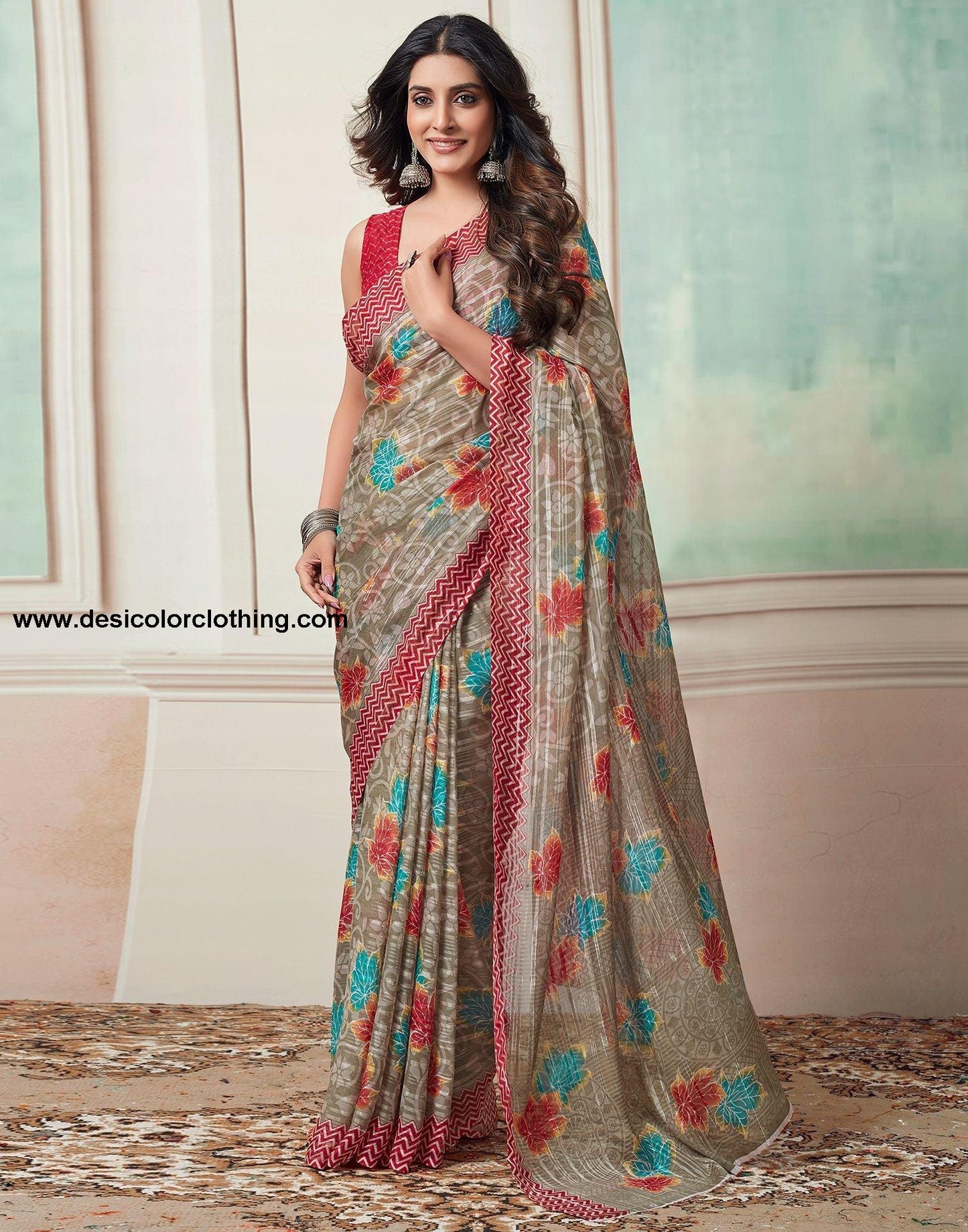 Beige Printed Georgette Saree