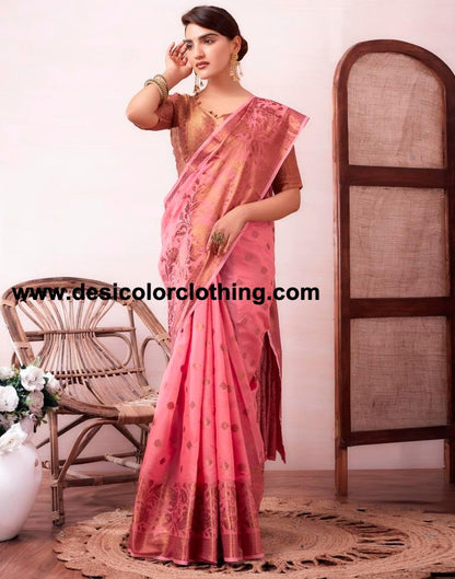 Pink Silk Plain Saree