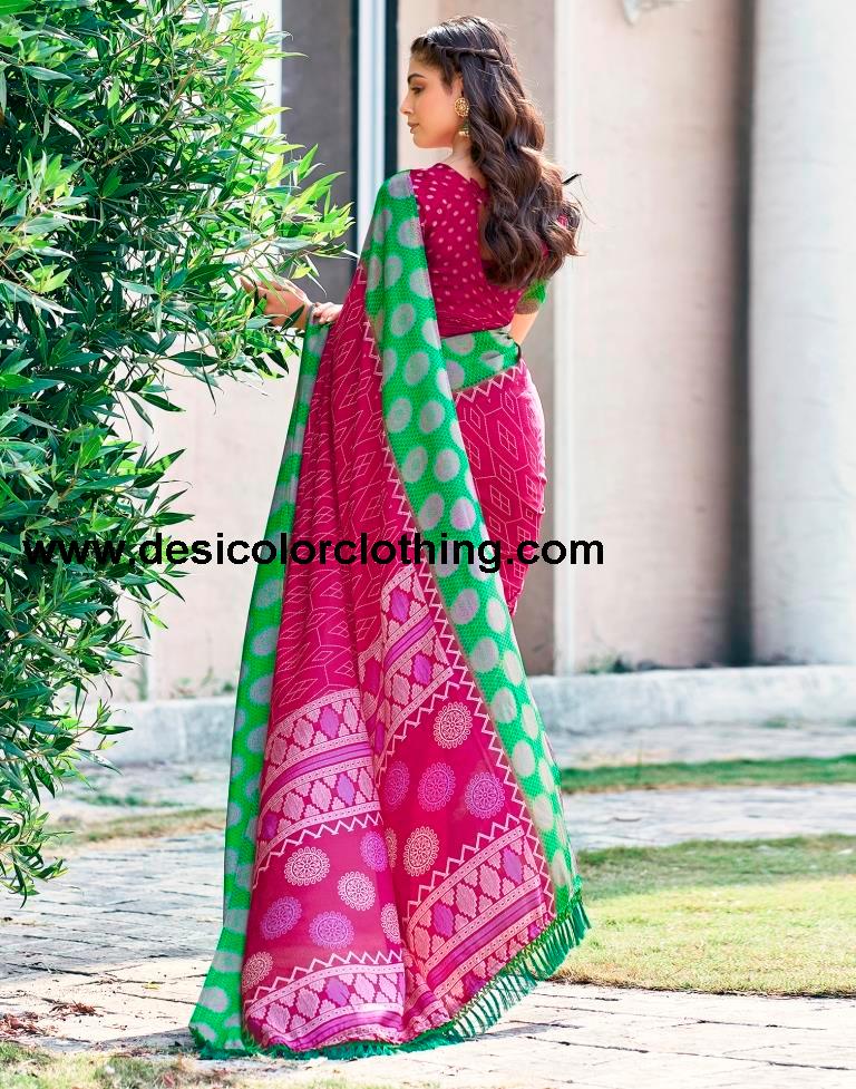 Rani Pink Cotton Printed Sarees